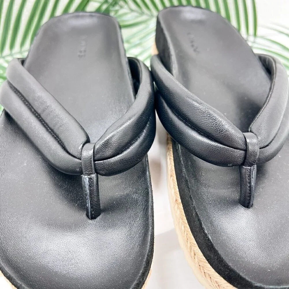 Vince Black Leather Open Round Toe Espadrille Platform Sandals Size 9.5M NWOB